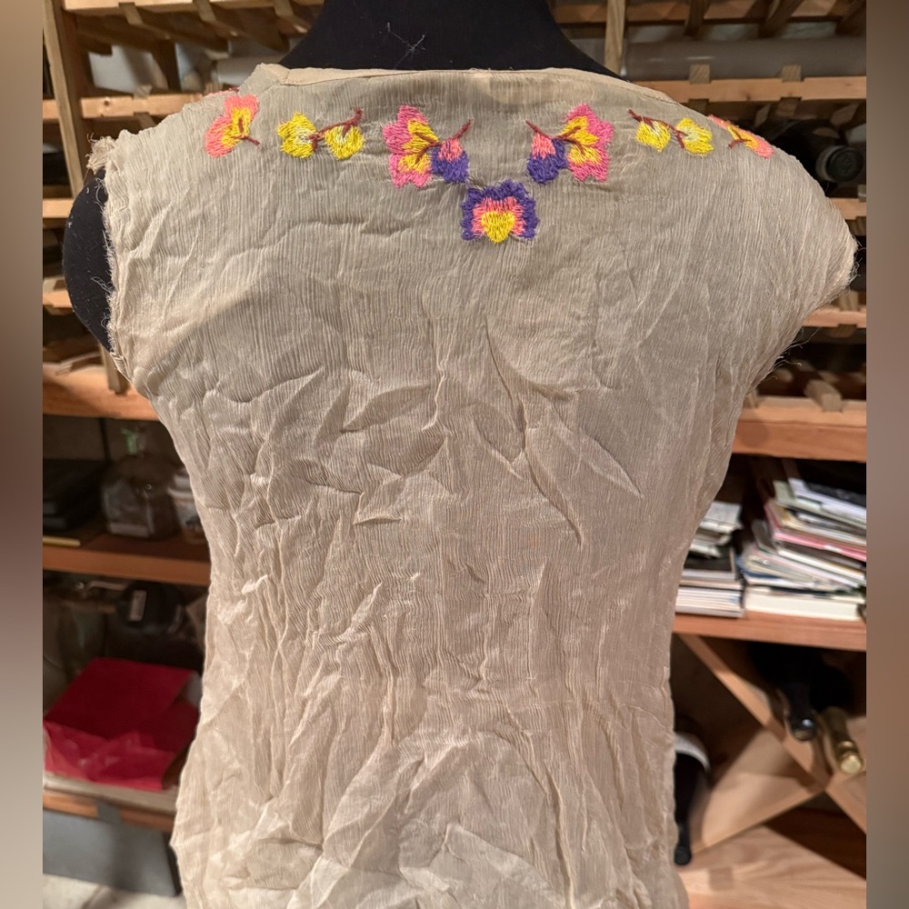 Free People Beige Camisole with Pink, Yellow & Purple Floral Embroidery - Picture 2 of 3